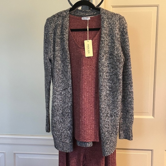 LOFT Gray Open-Front Cardigan Sweater Marled Gray Burgundy White Size Small - Picture 8 of 13